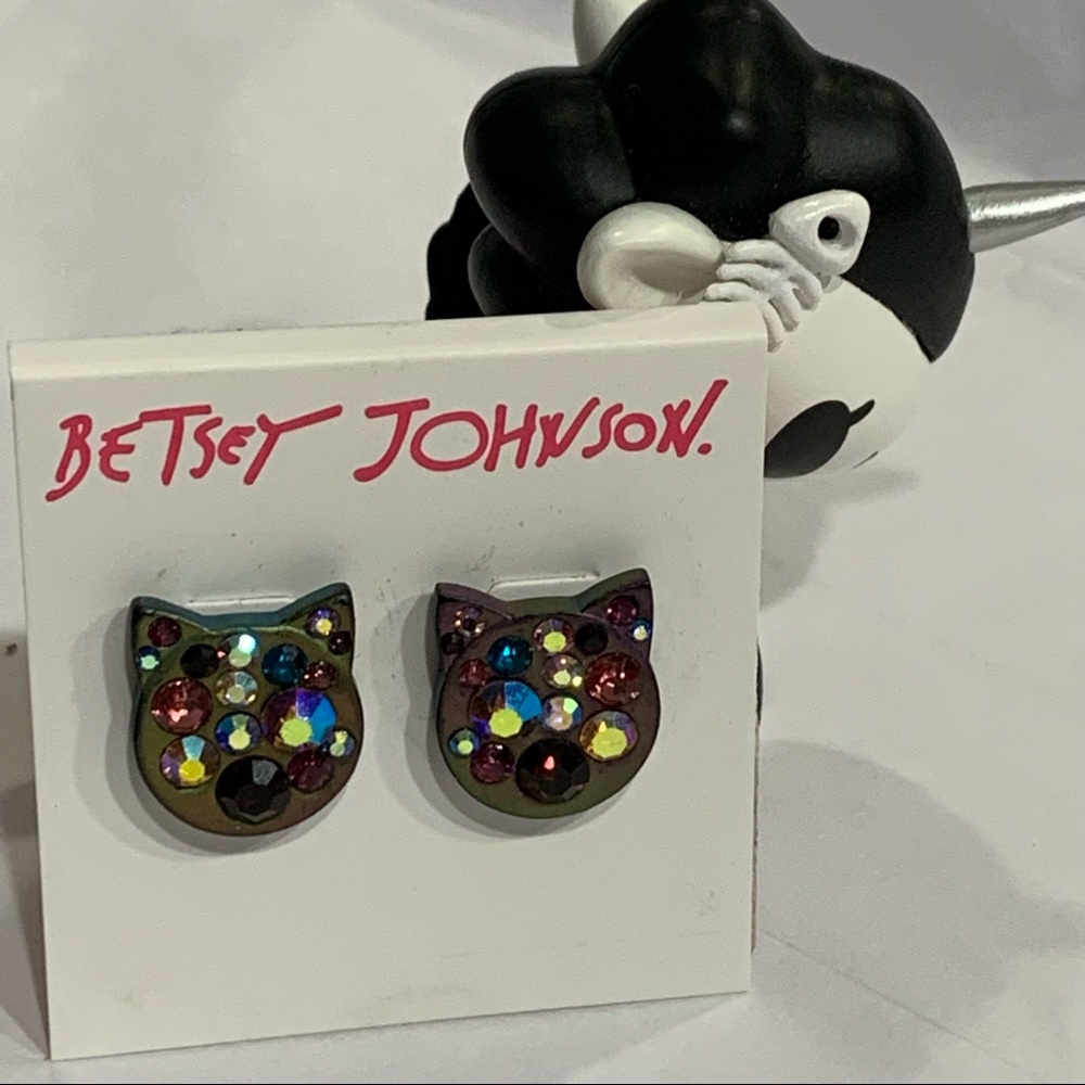 BETSEY JOHNSON “Just Kitten” Sparkly KITTY CAT POST EARRINGS!
